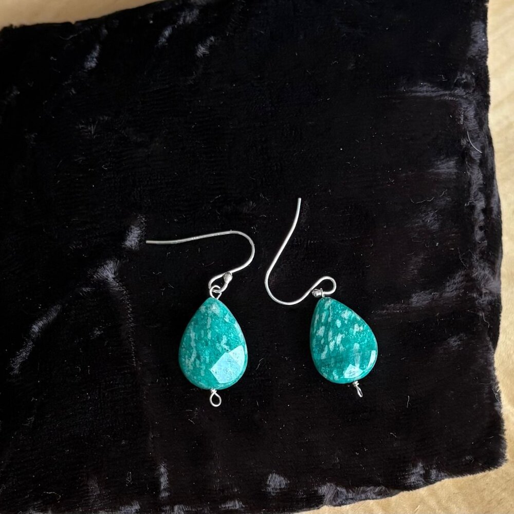 Amazonite and Sterling Silver Earrings Beautiful Deep Colour